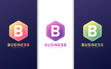 Minimalist B letter logo in a hexagon shape with abstract concept