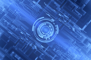Abstract futuristic HUD and digital circuit hi tech technology background.