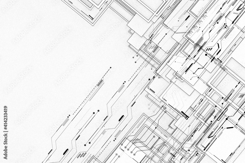 Poster futuristic blueprint grid lines with 3d geometry hi tech pattern digital technology background and w