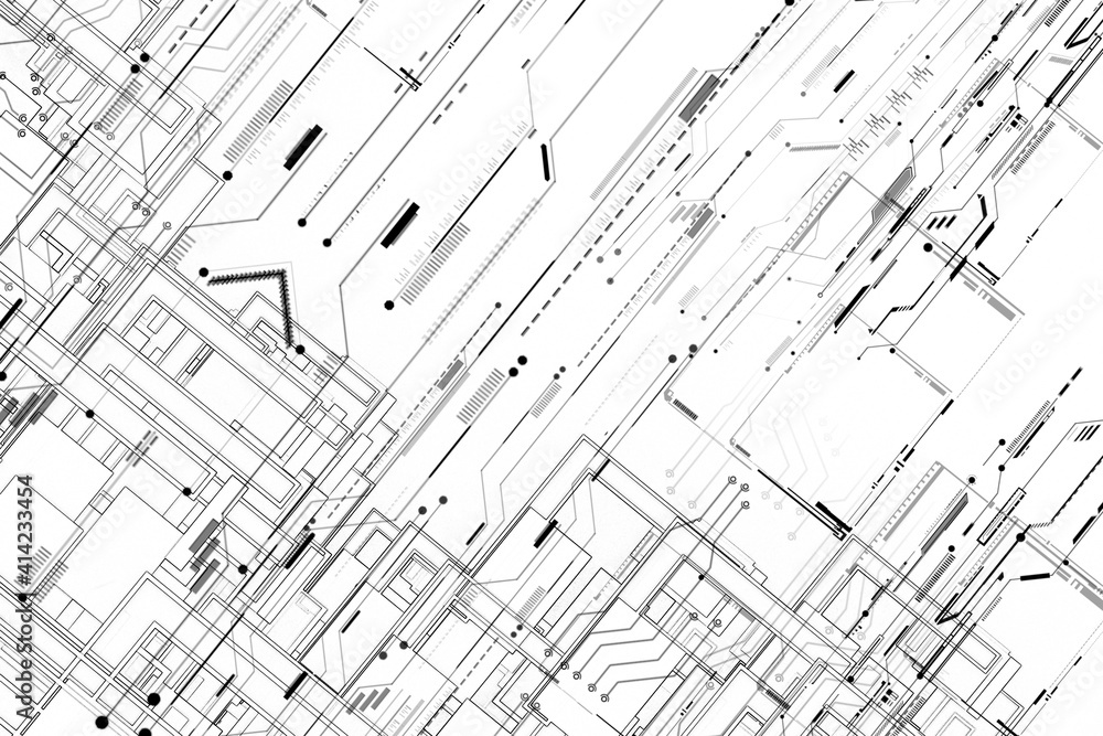 Aufkleber futuristic blueprint grid lines with 3d geometry hi tech pattern digital technology background and w