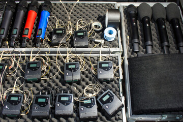 Professional vocal wireless radio microphones for concert show.