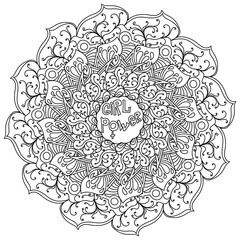 Girl power mandala, coloring page in the form of a round frame with an inscription in the center