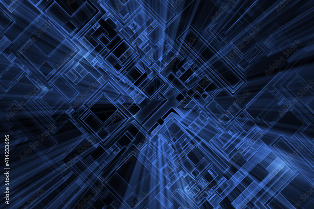 Poster futuristic background glowing blue light effect on modern block patterns.3d illustration and renderi