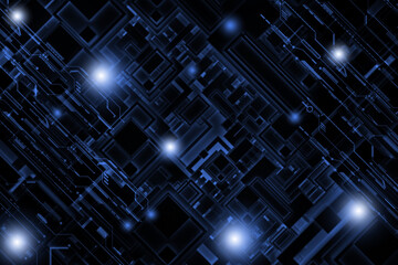 Abstract dark blue with glowing light effect digital technology background.3d illustration and rendering.