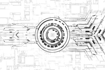 Futuristic circuit digital technology ิblack and white sketch style background. 