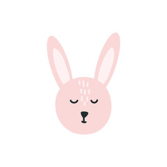 Fototapeta premium Easter bunny cute face rabbit vector scandinavian illustration. Hand drawn color decorative doodle. Childish drawing. Vector for kids greeting card, t shirt baby, banner and poster