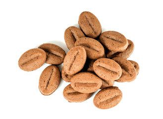ginger biscuits with cocoa in the form of coffee beans on white background
