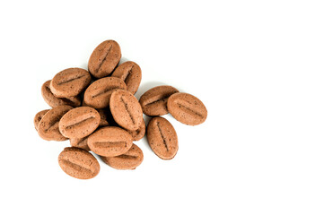 ginger biscuits with cocoa in the form of coffee beans on white background