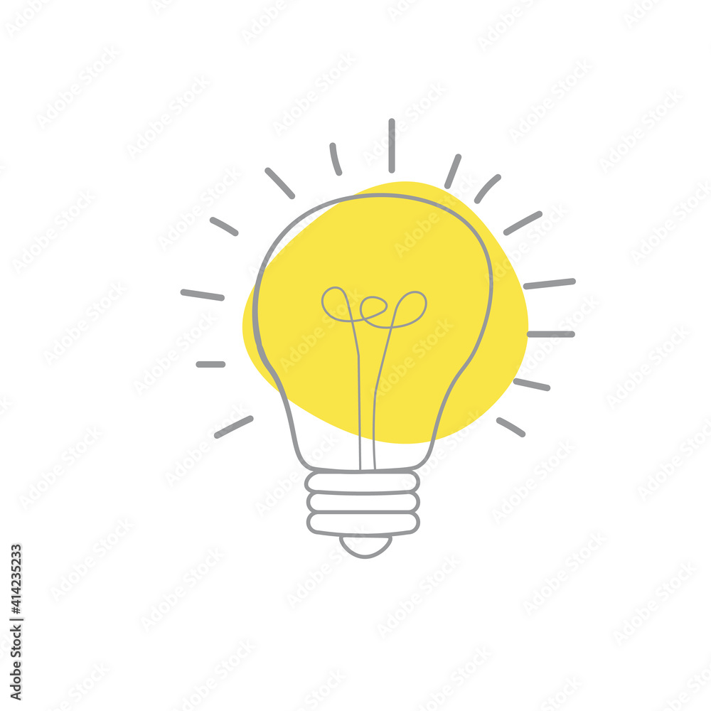 Poster hand drawn vector light bulb icon with concept of idea. brainstorm and teamwork. great idea eureka i