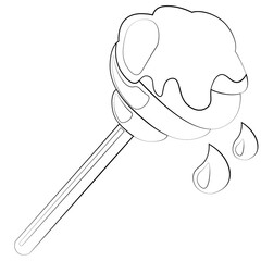 Single element honey dipper. Draw illustration black and white