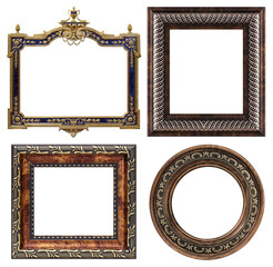 Set of wooden frames for paintings, mirrors or photo isolated on white background