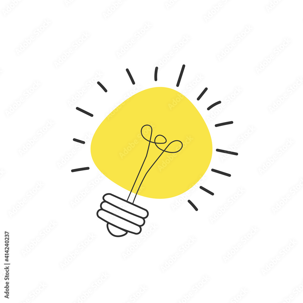 Poster hand drawn vector light bulb icon with concept of idea. brainstorm and teamwork. great idea eureka i