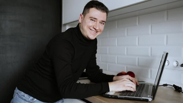 Men's portrait. Software Online Network Developer. Senior Coder Programming. Software Developer Coding On Computer PC. Work at home