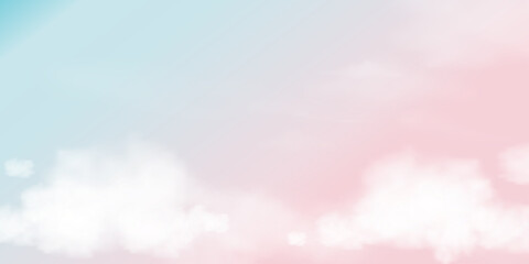 Obraz na płótnie Canvas Pink and Blue pastel sky background, Vector illustration colour sky with white fluffy clouds, Horizontal banner Sweet background for spring or Summer holiday
