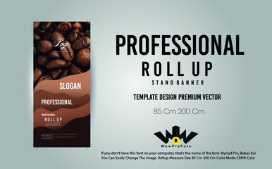 Cafe Roll Up Stand Banner Professional Template Design Premium Vector