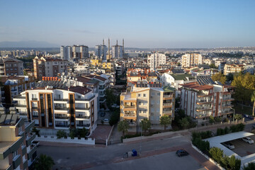 Urban landscape with high-rise buildings on a summer day. Modern city skyline at Antalya, Turkey.