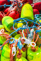 Canada, Nova Scotia, Peggy's Cove. Fishing village on the Atlantic Coast, fishing buoys.