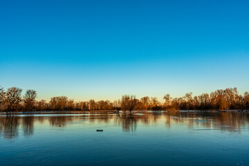 Frozen fields after flooding in Düsseldorf, Germany.