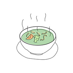Doodle soup, deep bowl of green vegetable soup