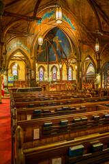 Canada, Nova Scotia, Lunenburg. Interior of St. John's Anglican Church, built in 1753 and rebuilt...