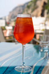 Closeup glass of spritz aperol cocktail.