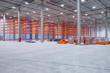 steel shelves rack in new modern large warehouse
