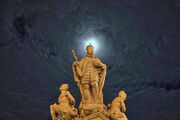 Statue of Saint Ferdinand III. of Kastilia in Kutna Hora, Czech Republic, by night.