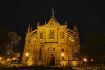 Fototapeta na wymiar Saint Barbara cathedral in Kutna Hora, Czech Republic, by night. UNESCO.