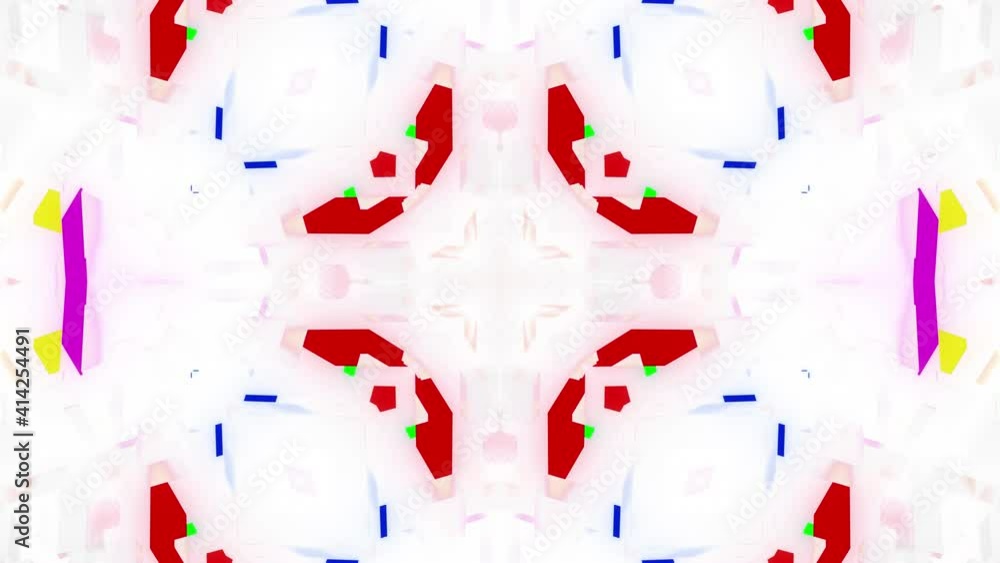 Poster 4k abstract looped white sci-fi bg with symmetrical geometric pattern like mandala or kaleidoscope. 