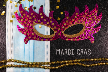 Mardi Gras Party Mask With Medical Facemask And Bead String