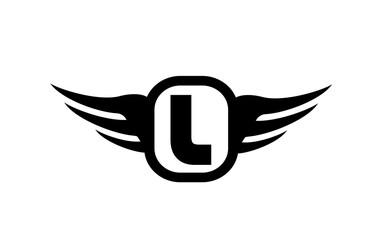 L alphabet letter logo for business and company with wings and black and white color. Corporate brading and lettering icon with simple design