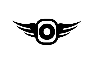 O alphabet letter logo for business and company with wings and black and white color. Corporate brading and lettering icon with simple design