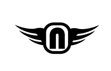 N alphabet letter logo for business and company with wings and black and white color. Corporate brading and lettering icon with simple design