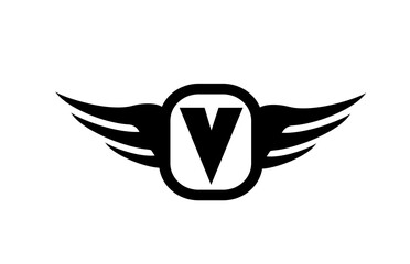V alphabet letter logo for business and company with wings and black and white color. Corporate brading and lettering icon with simple design