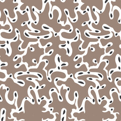 Beige and white camouflage style seamless vector pattern. Surface print design for fabrics, stationery, scrapbook paper, gift wrap, textiles, backgrounds, and packaging.