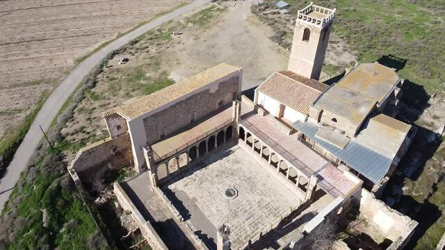 Aerial view of the monastery of Our Lady of Angels. Catalonia. Spain