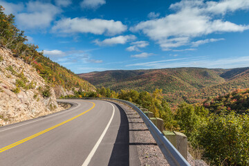 Canada, Nova Scotia, Cabot Trail. Cape Breton Highlands National Park, Highway 6 in autumn.