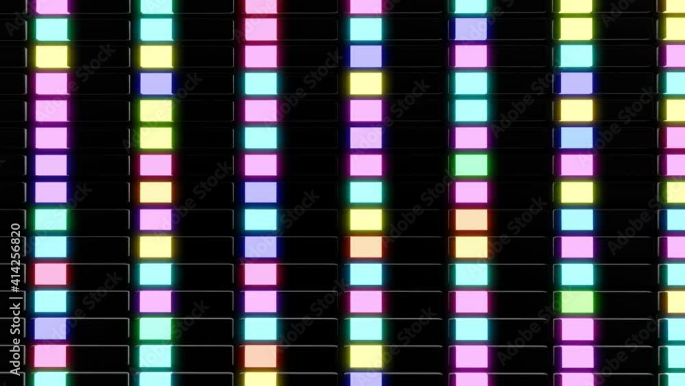 Poster 4k abstract looped dark background with black blocks like plates, keys or sticks in a rows on plane 