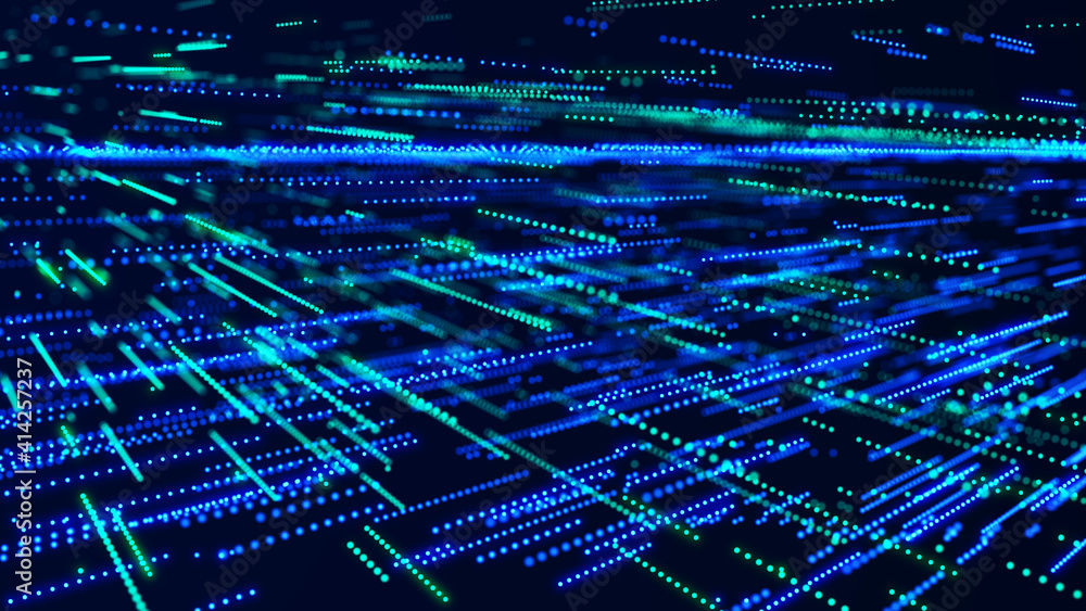 Aufkleber digital technology background. directed stream of luminous particles. big data visualization. 3d ren