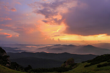Fototapeta na wymiar landscape with sunrise on Mount Ceahlau