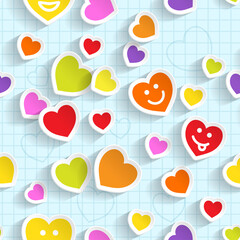 Seamless Pattern with Hearts Stickers on the Notebook Page.