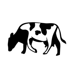Cow icon logo hand drawn in vector style on white background. Cow illustration in old retro style.Use for product design