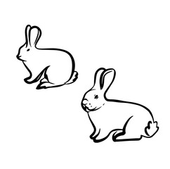 Rabbit icon logo in vector in hand drawn style on white background