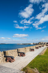 Canada, Nova Scotia, Louisbourg. Cannons at Fortress of Louisbourg National Historic Park.
