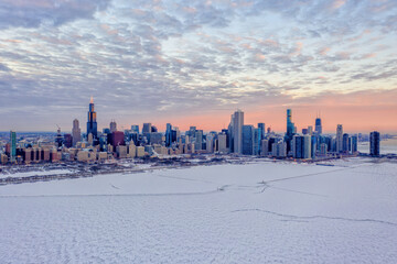 Aerial View of Chicago During Polar Vortex