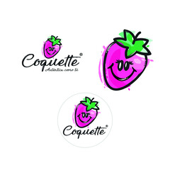 Dise&ntilde;o de Logo fresa feliz tropical, acuarela, arte, moda