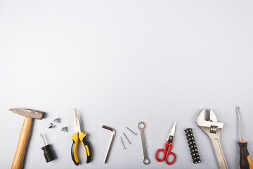 working tools on a light blue background