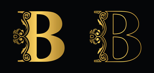 letter B. Golden flower alphabet. Beautiful capital letters.	
