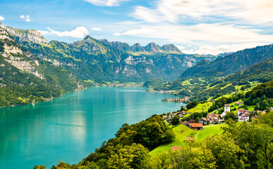 Fototapeta na wymiar Landscape at Walensee Lake in Switzerland