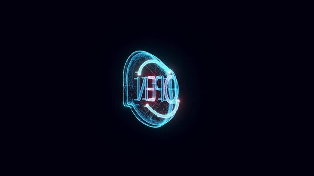 Neon Open Sign hologram 4k. High quality 4k footage